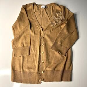 Ann Taylor LOFT Tan Flower Detailed VNeck 3/4 Sleeve Cardigan- XS